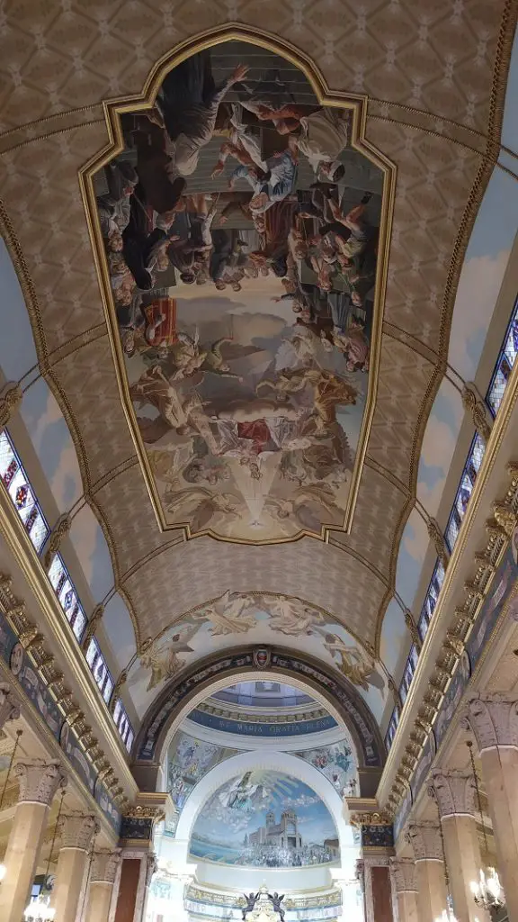 Frescoed ceiling and walls adorn the church