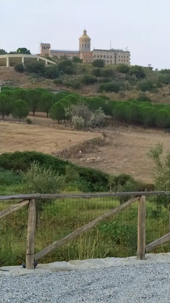 The view from the restaurant. The restaurant faces the church of Tindari.