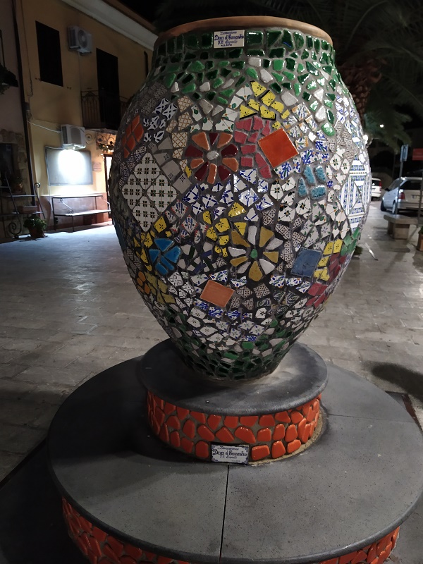 A giant mosaic vase added colour during this festive time