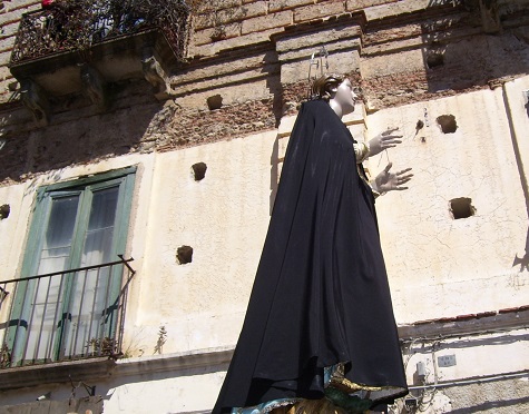 The Virgin Mary mourning dressed in a black veil