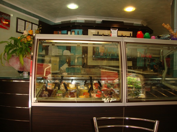 A ice cream display in a cafe