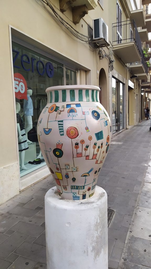 A beautiful ceramic vase in a street in Mazara del Vallo.