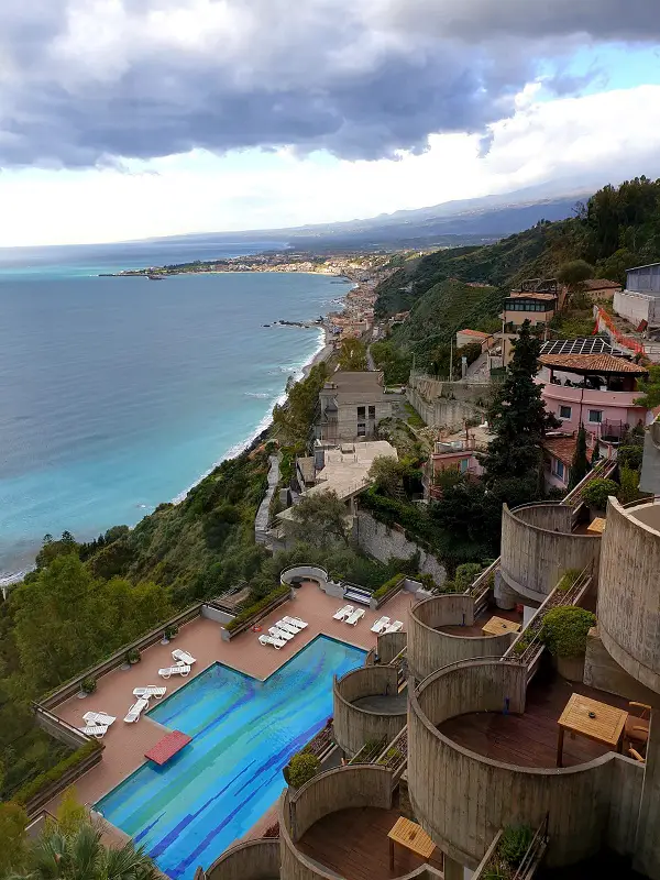 The views in Taormina next to the public gardens. An ideal place for solo travellers.