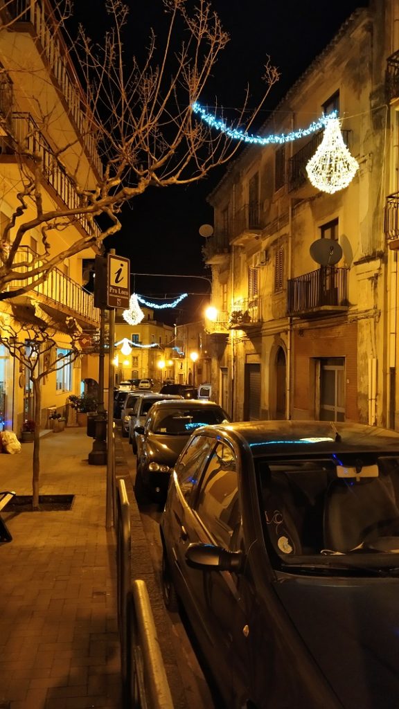 A festive street in San Piero Patti
