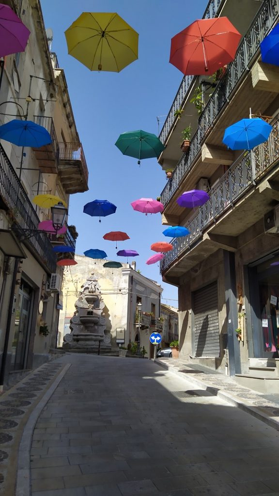 Colourful umbrellas in San Piero Patti